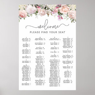 Poster Rose rose Alphabétique Doux 16 Seating Chart