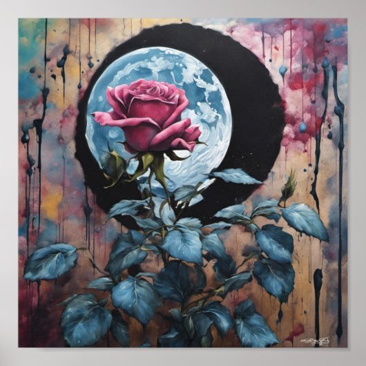 Poster Rose Rose de la Lune Bleue (Devant)