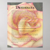 Poster Rose rose et jaune et poème Desiderata (Devant)