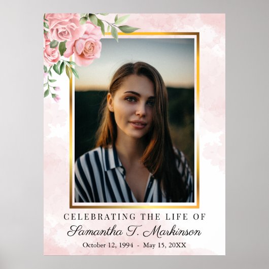 Poster Rose rose floral photo Aquarelle funérailles (Devant)