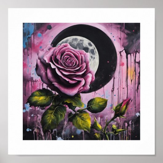 Poster Rose rose pleine lune (Devant)