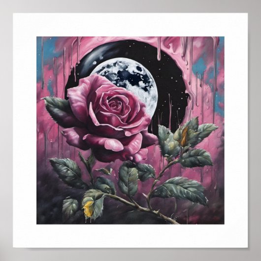 Poster Rose rose pleine lune (Devant)