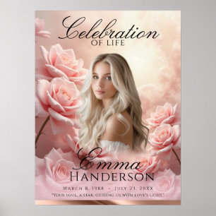 Poster Rose rose Roses et Rose Gold Funérailles signe d'a