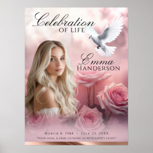 Poster Rose rose Roses et Rose Gold Funérailles signe d'a