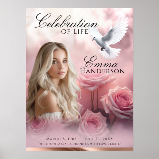 Poster Rose rose Roses et Rose Gold Funérailles signe d'a (Devant)