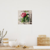 Poster Rose rose sur panneau en bois rustique (Cuisine)