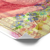 Poster Rose rose victorienne Aquarelle FleursCollage (Coin)