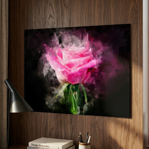 Poster Rose roseau aquarelle sur fond noir