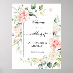 Poster Rose Roses Eucalyptus 18x24 Bienvenue Au Mariage