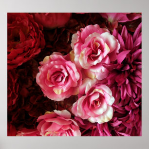 Poster Rose, roses rouges : arrière - plan de tissu.