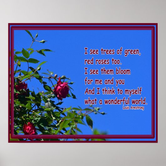 Poster Rose rouge avec citation de Louie Armstrong (Devant)