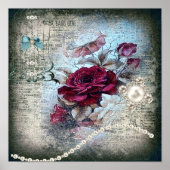 Poster Rose rouge éphemère grunge victorien (Devant)