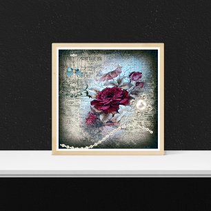 Poster Rose rouge éphemère grunge victorien