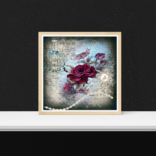 Poster Rose rouge éphemère grunge victorien