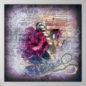 Poster Rose rouge Grunge Floral Victorien (Devant)