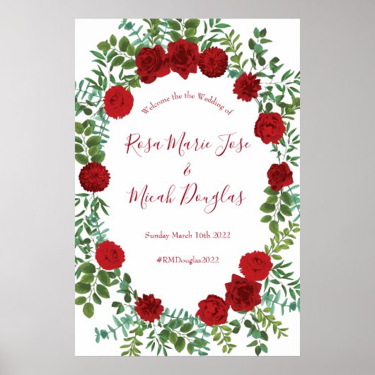 Poster Rose rouge Mariage élégant classique (Devant)