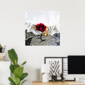 Poster Rose rouge romantique et dentelle blanche (Bureau à domicile)