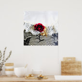 Poster Rose rouge romantique et dentelle blanche (Cuisine)