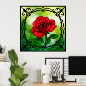 Poster Rose rouge vibrant (Bureau à domicile)