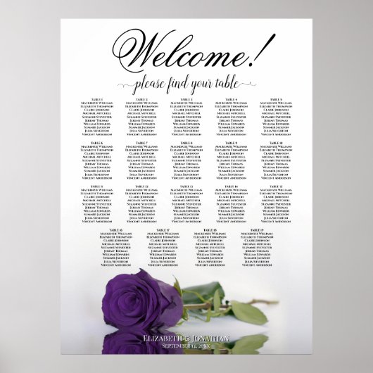 Poster Rose Royale Pourpre 19 Plan de Table de Mariage (Devant)