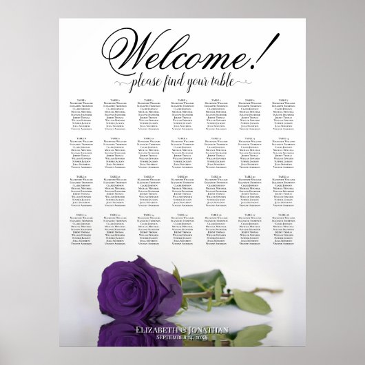Poster Rose Royale Pourpre 28 Plan de Table de Mariage (Devant)