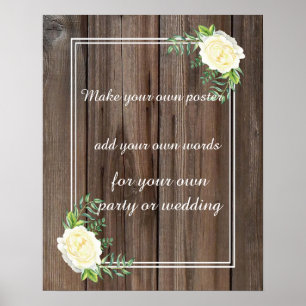Poster Rose rustique chic en bois Créez votre propre affi