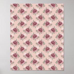 Poster Rose rustique rose rose or vert bohème floral