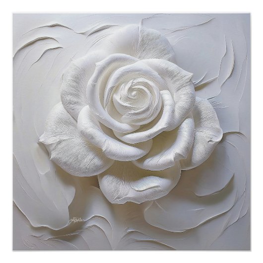 Poster Rose Sculptée - Blanc sur Blanc (Devant)