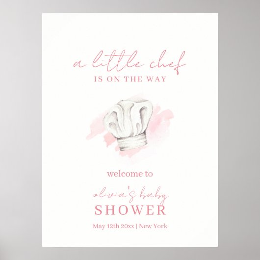 Poster Rose Simple Moderne Petit Chef Baby shower Accueil (Devant)