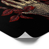 Poster Rose Squelette Crâne main rouge Fleur Rose 1 (Coin)