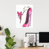 Poster rose Stiletto Chaussure, Fée et Coeurs (Bureau à domicile)