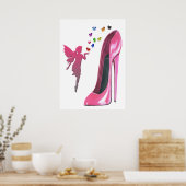 Poster rose Stiletto Chaussure, Fée et Coeurs (Cuisine)