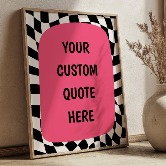 Poster Rose sur damier noir et blanc Citation personnalis