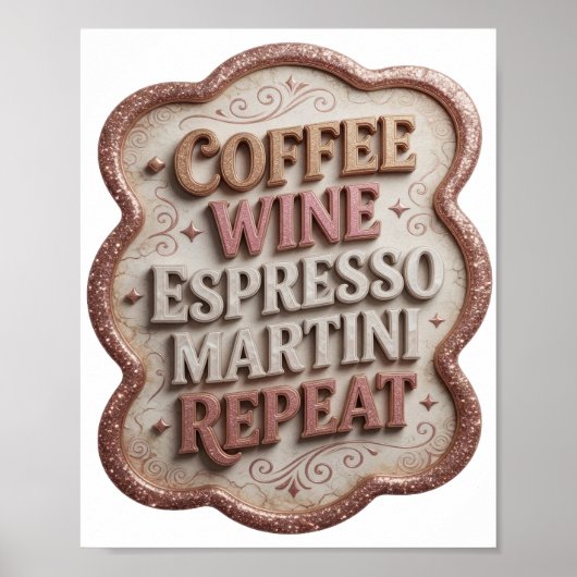 Poster Rose vif COFFEE VIN ESPRESSO MARTINI RÉPÉTER (Devant)