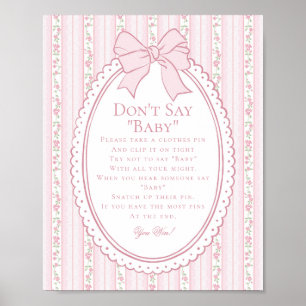 Poster Rose Vintage Élégant Floral Ne Dis Pas Bébé Jeu