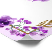 Poster Rose violet feuille or Quinceanera Bienvenue (Coin)