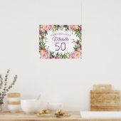 Poster Rose violet Floral Vert Feuilles 50e anniversaire (Cuisine)