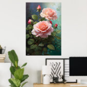 Poster Rose | WallArt | Style de peinture à l'huile (Bureau à domicile)
