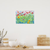 Poster Rose Zinnia Daisy Garden Aquarelle Fleurs (Cuisine)