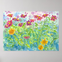 Rose Zinnia Daisy Garden Aquarelle Fleurs