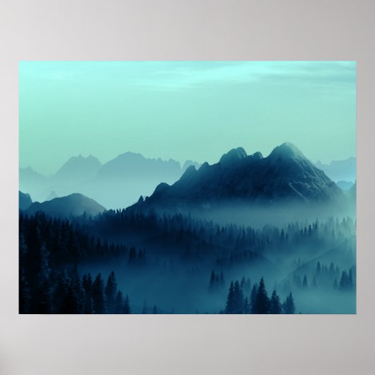 POSTER ROSÉE DU MATIN MONTAGNES BLEUES (Devant)