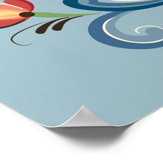 Poster Rosemaling bleu et rouge (Coin)