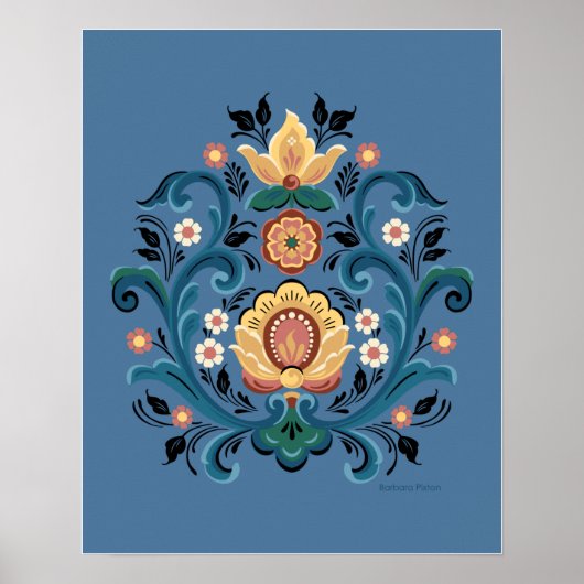 Poster Rosemaling Gold et Bourgogne (Devant)
