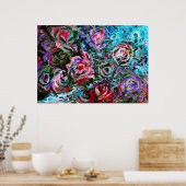 Poster Roses abstraites en rouge et turquoise - impressio (Cuisine)