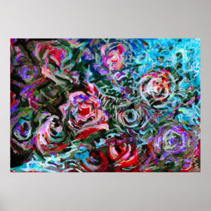 Poster roses Abstraits en rouge et turquoise - imprimer