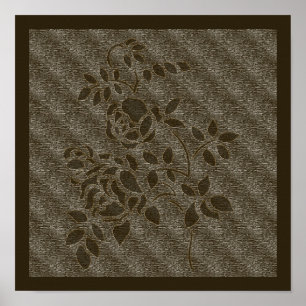 Poster Roses au pochoir marron Art floral