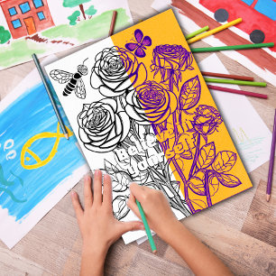 Poster Roses avec coloriage papillon Page imprimable