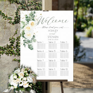 Poster Roses blanches Carte de siège Mariage Eucalyptus