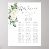 Poster Roses blanches | Carte de siège Mariage Eucalyptus (Devant)