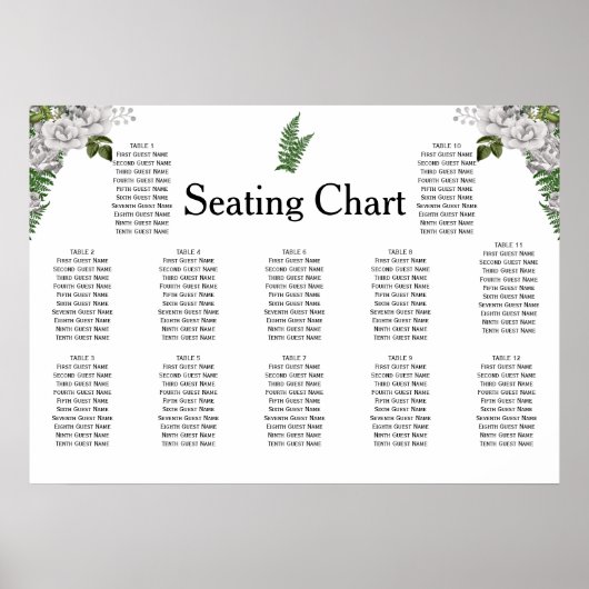 Poster Roses blanches et fougères Réception de mariage Si (Devant)